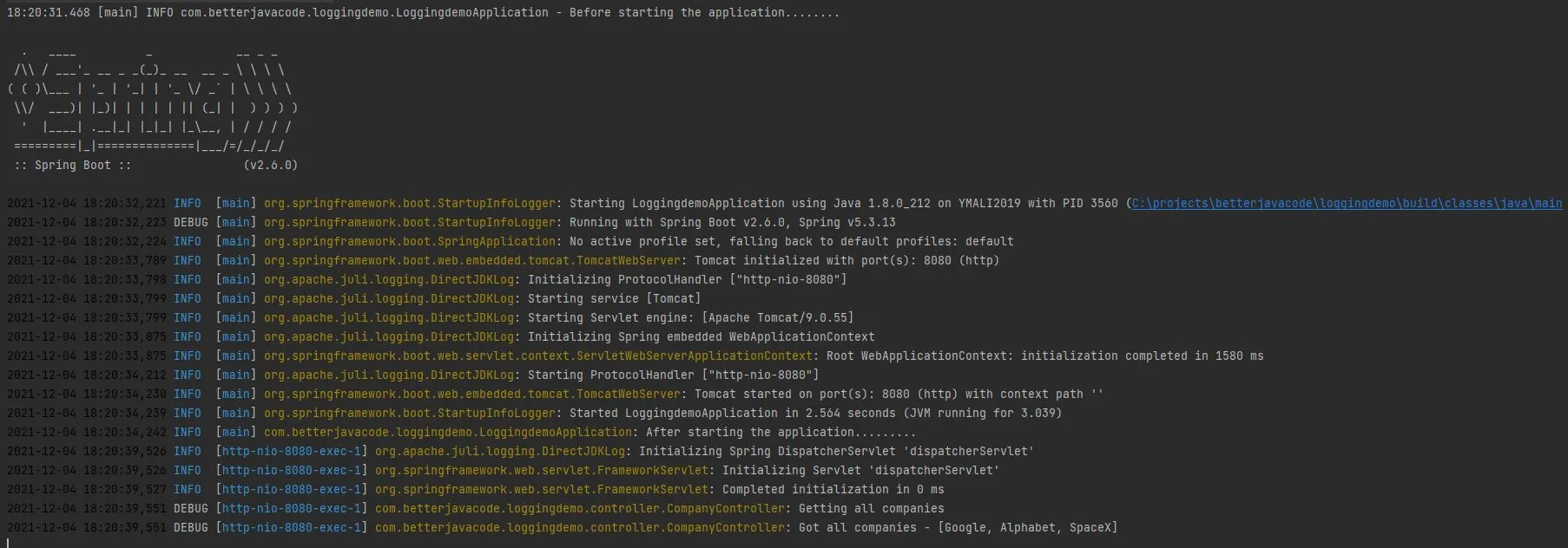 Logging in Spring Boot Microservices - Console Log