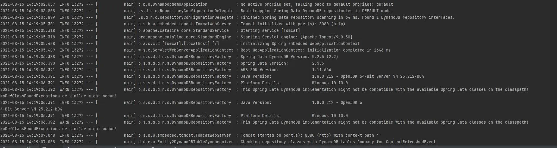 Spring Boot Application Log - Dynamo DB Table