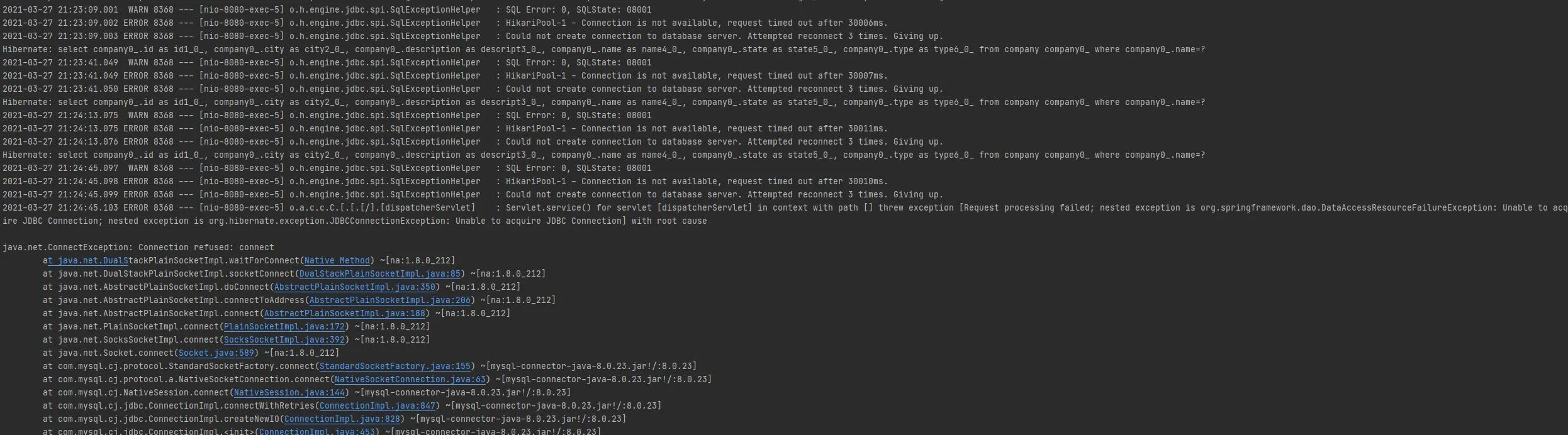 JDBCException - Resilience4jRetry