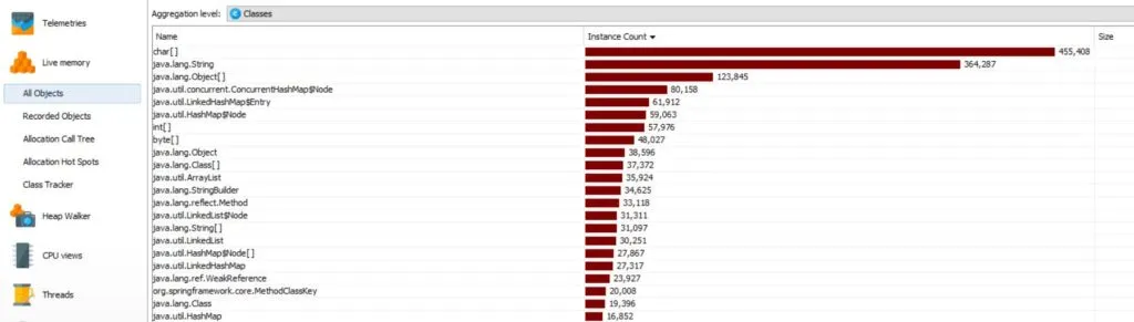 Key concepts about using JProfiler - Live Memory