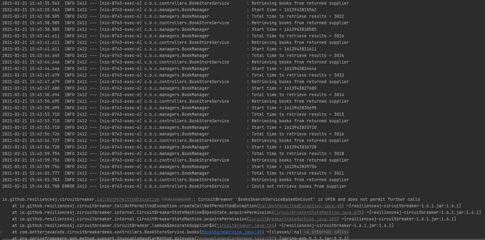 Circuit Breaker in a Spring Boot - Result