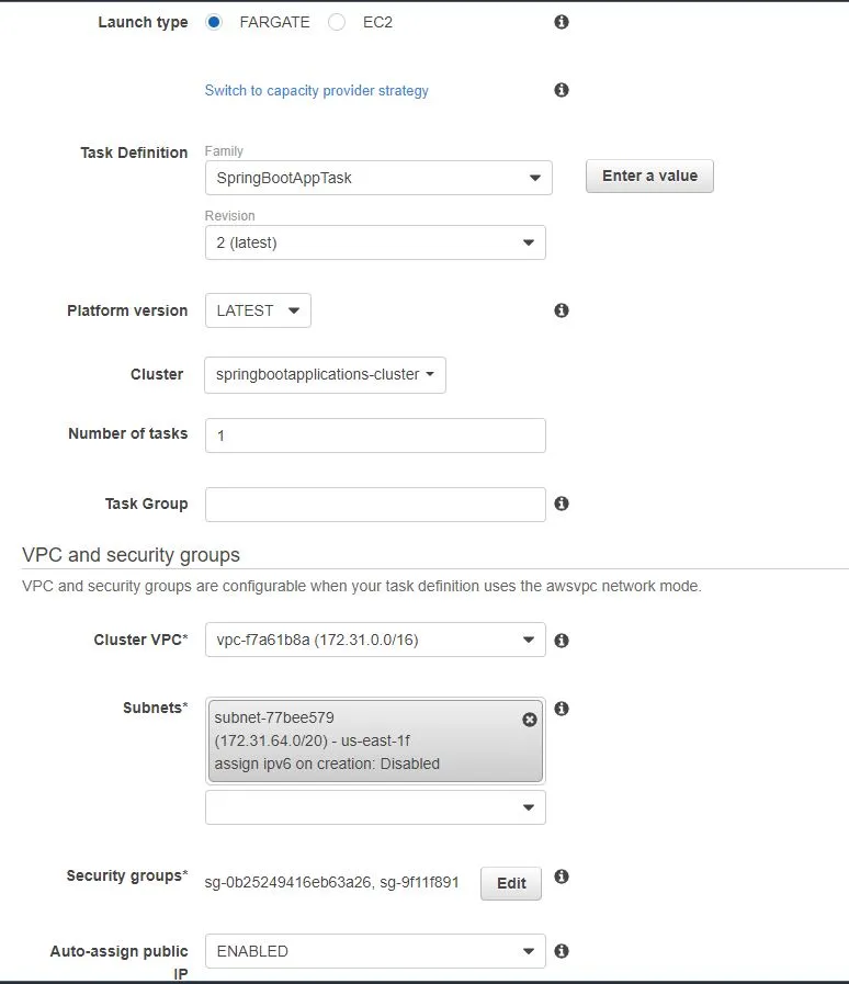 Deploying Spring Boot Application on ECS - Task Run 