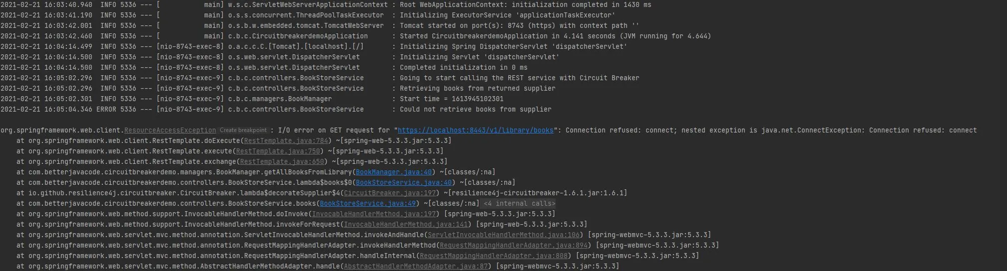 Circuit Breaker in Spring Boot - Error