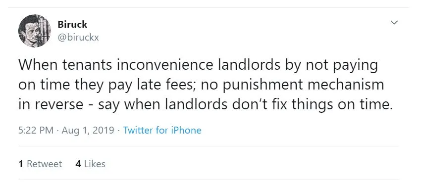 Tweet from a renter