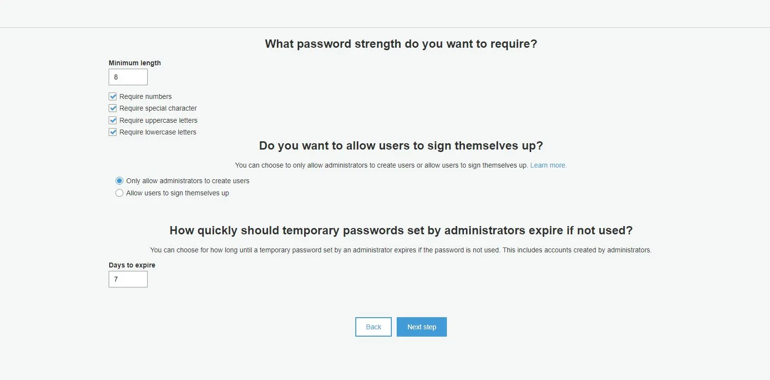 Authentication with AWS Cognito - Password Policy