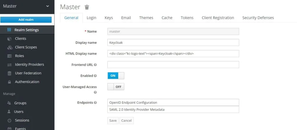 Keycloak Home Screen
