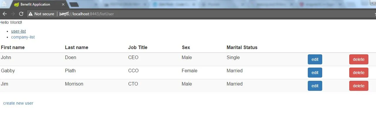 List of User Page created with AngularJS
